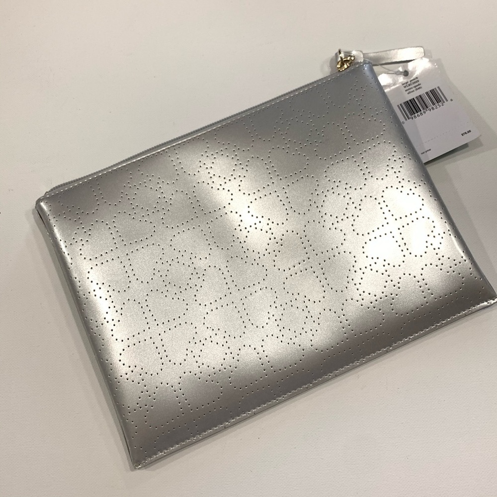 Kate Spade Little Shiloh Metro Silver Perforated Cosmetic Makeup Pouch Clutch - Picture 10 of 13